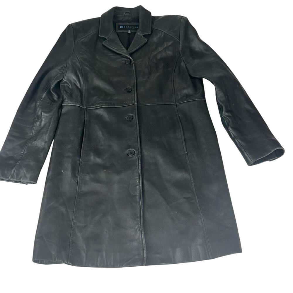 Womens Jacket Size XL Black Leather Long Duster Soft Winter Fall Outdoor Office - Picture 2 of 10